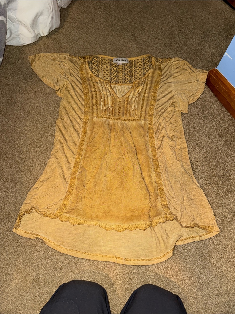 Knox Rose Yellow Mustard Boho Lace-Trim Tunic